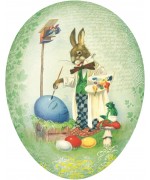 Traditional Motif Paper Mache Candy Holder  "Easter Bunny painting eggs"